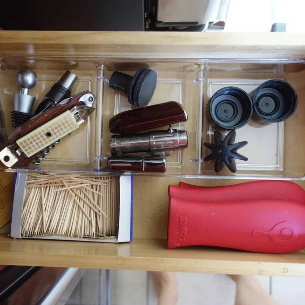 drawer container from the dollar store with little things organized inside