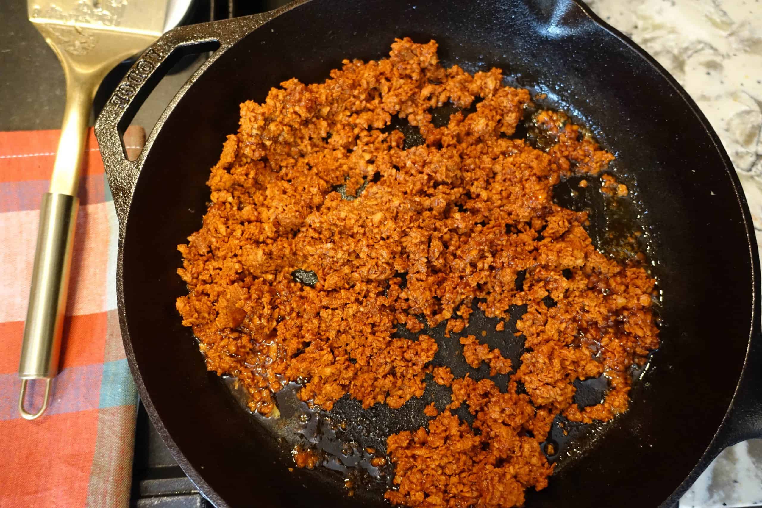 crispy chorizo in a cast iron skillet