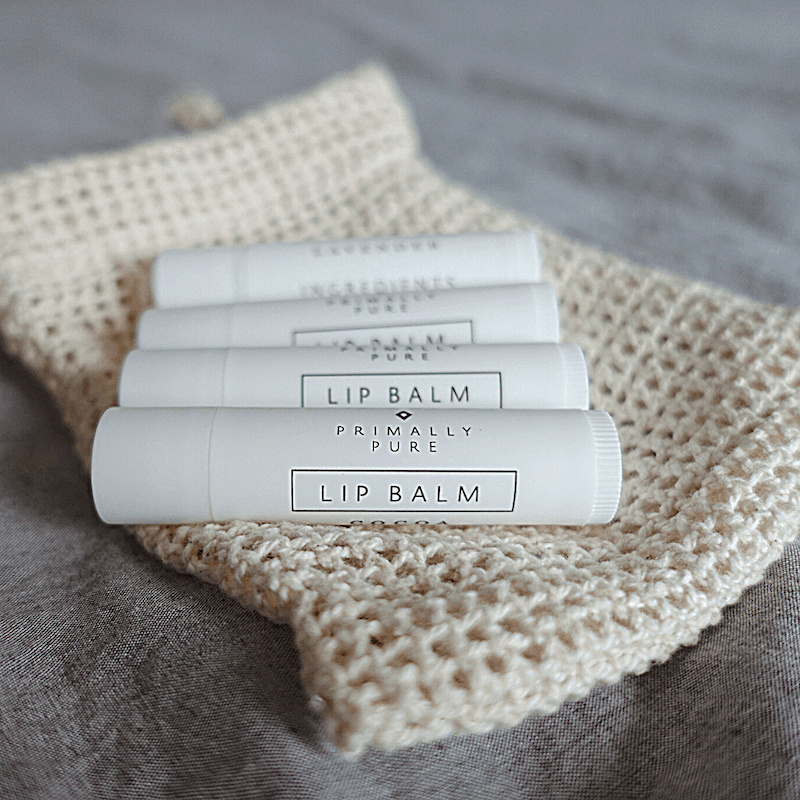 non-toxic and toxin free chapstick, primally pure, bundle sitting on pouch