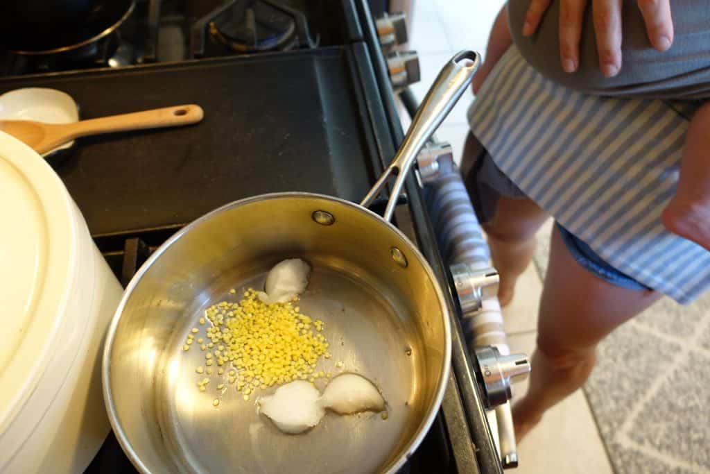 wood butter recipe to season wooden spoons beeswax and coconut oil in sauce pan