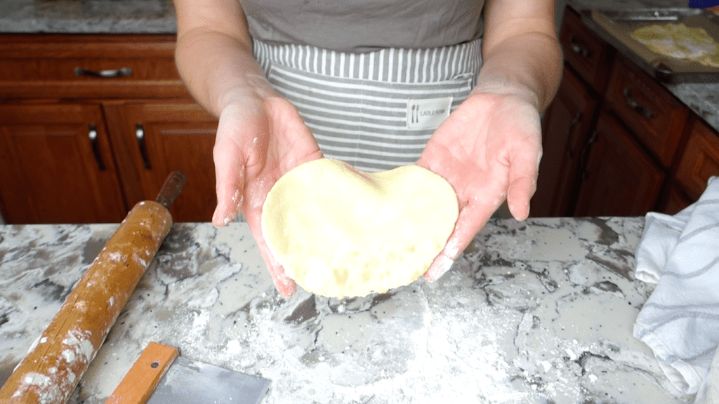 flattened einkorn tortilla dough