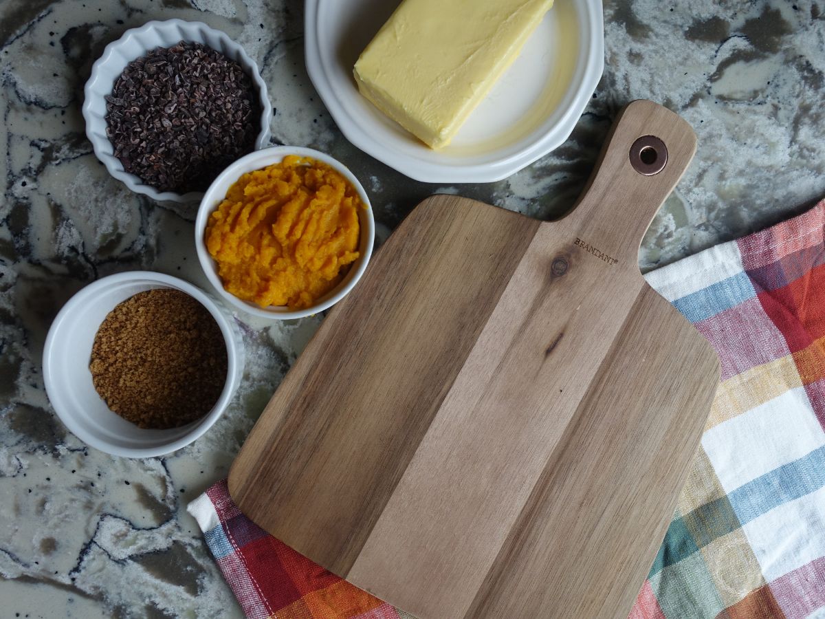 pumpkin butter board ingredients lined up ready to make the board