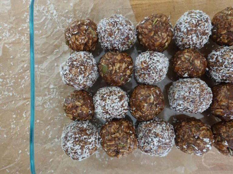 rows of boobie ball lactation bites in a pyrex container