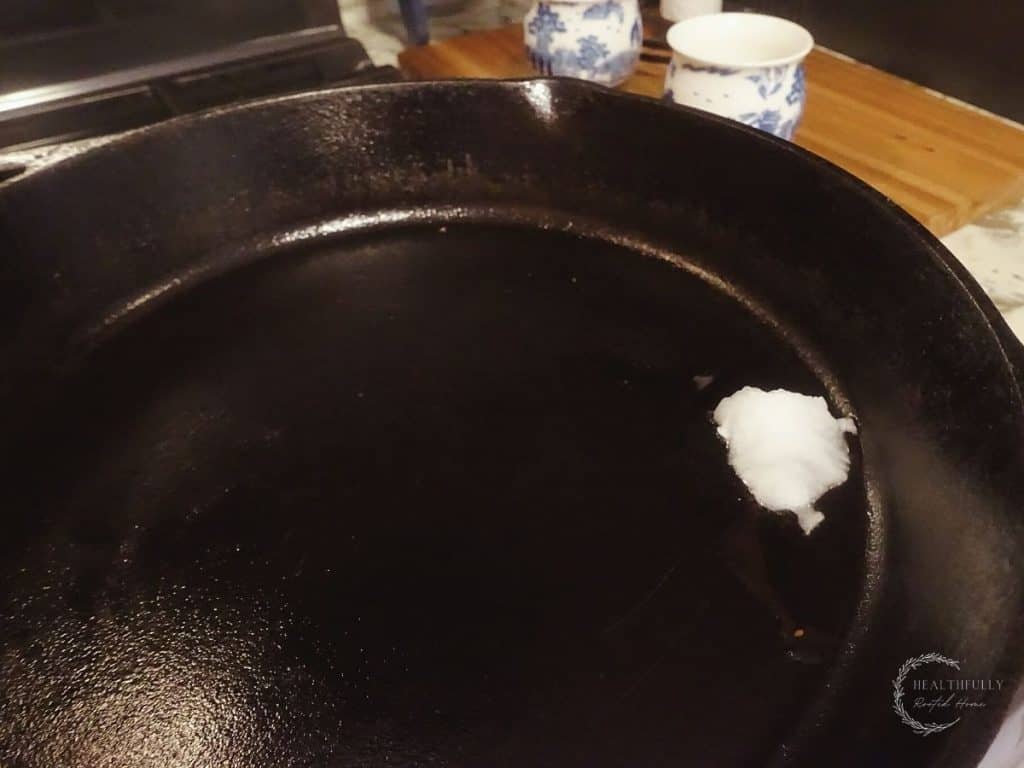 cast iron skillet with coconut oil