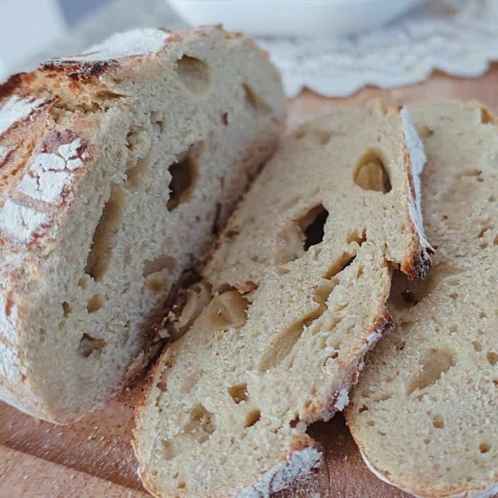 sliced roasted garlic sourdough bread with nice pockets