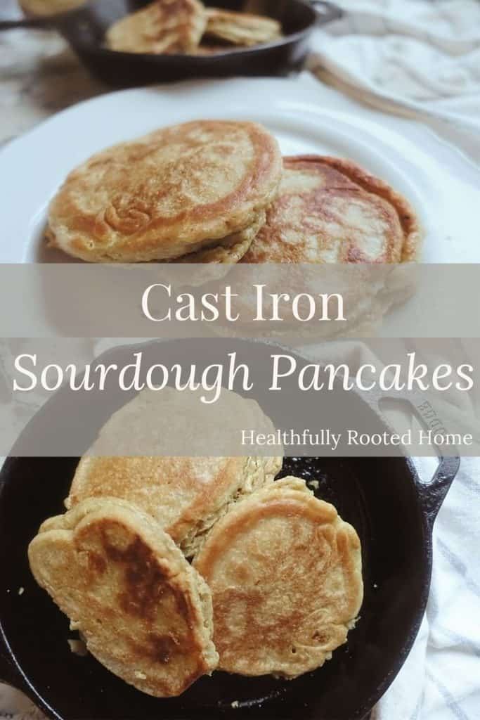 The fluffiest sourdough pancakes cooked in a cast iron skillet to give them the perfect crisp on the outside.