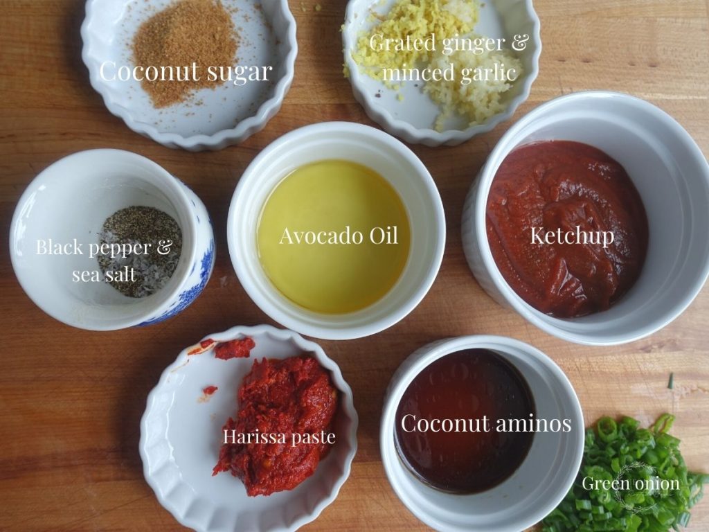 manchurian gravy ingredients in white jars with labels for what they are