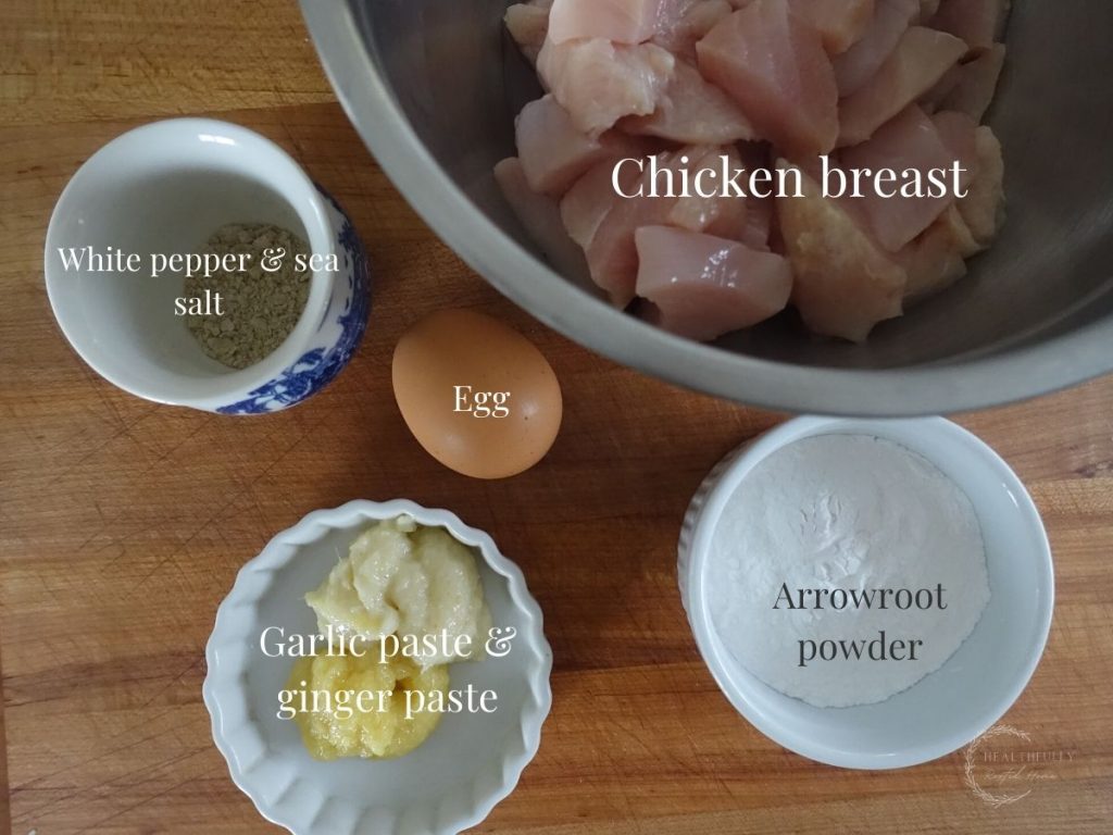 ingredients for chicken manchurian marinade with labels saying what it is
