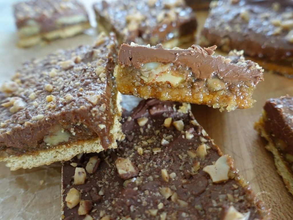 christmas crack graham crackers stacked on top eachother