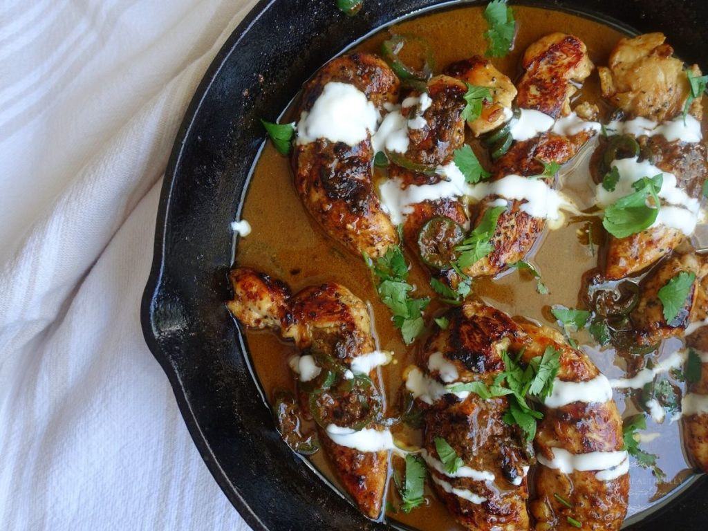 cast iron chicken tenders with honey jalapeno glaze sauce 