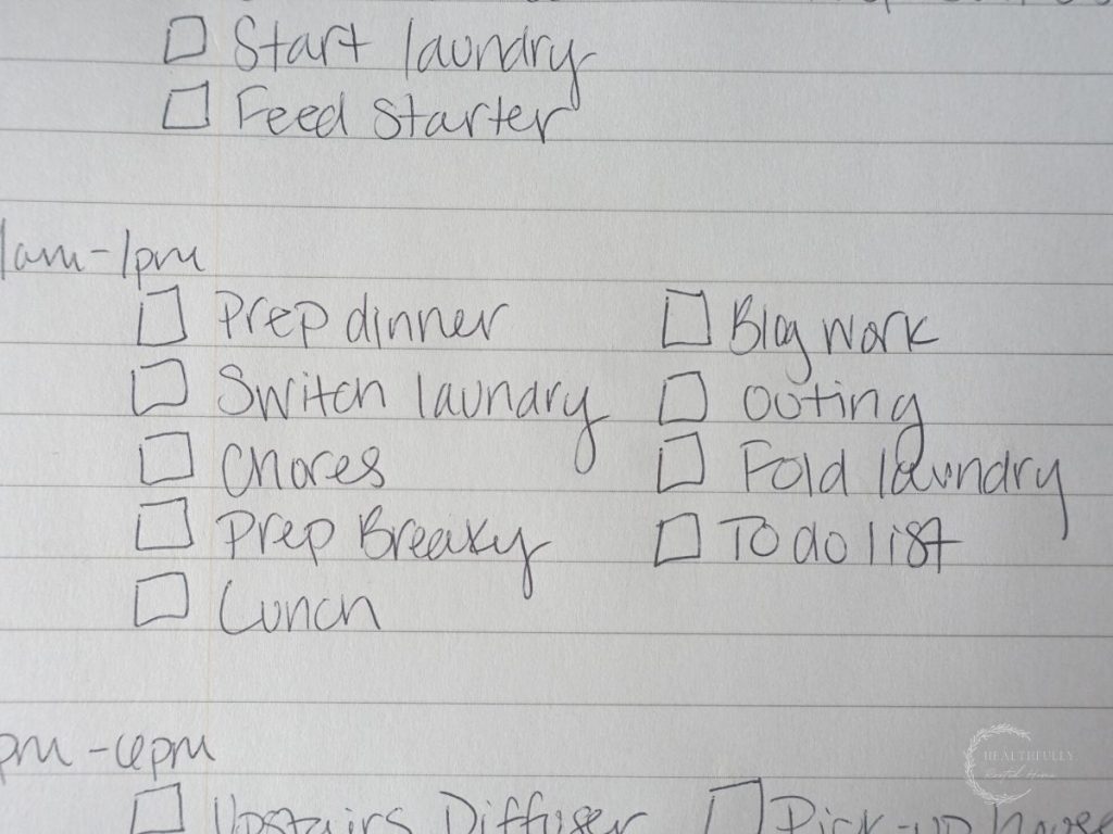 mid morning daily task schedule in a homemaking binder