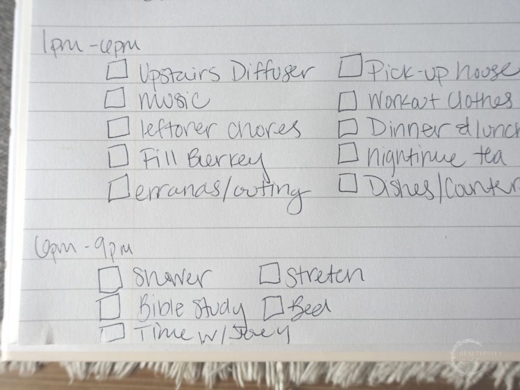 last block of the day tasks on a modern homemaker block schedule written on a notepad