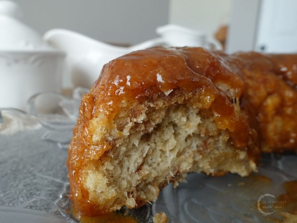 sourdough monkey bread sliced so you can see the inside fluffy crumb