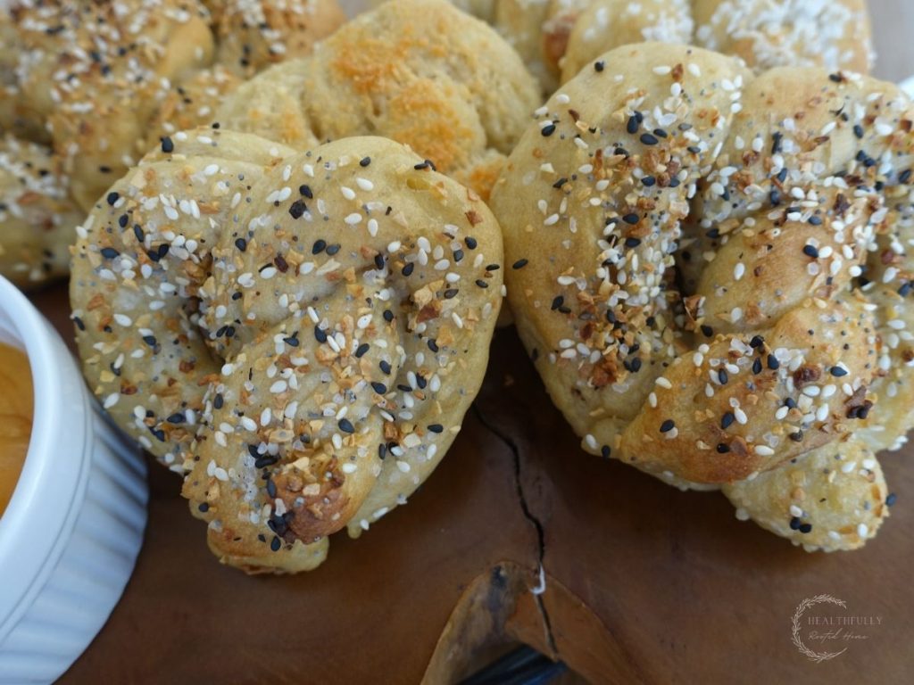 sourdough pretzels with everything bagel seasoning on top